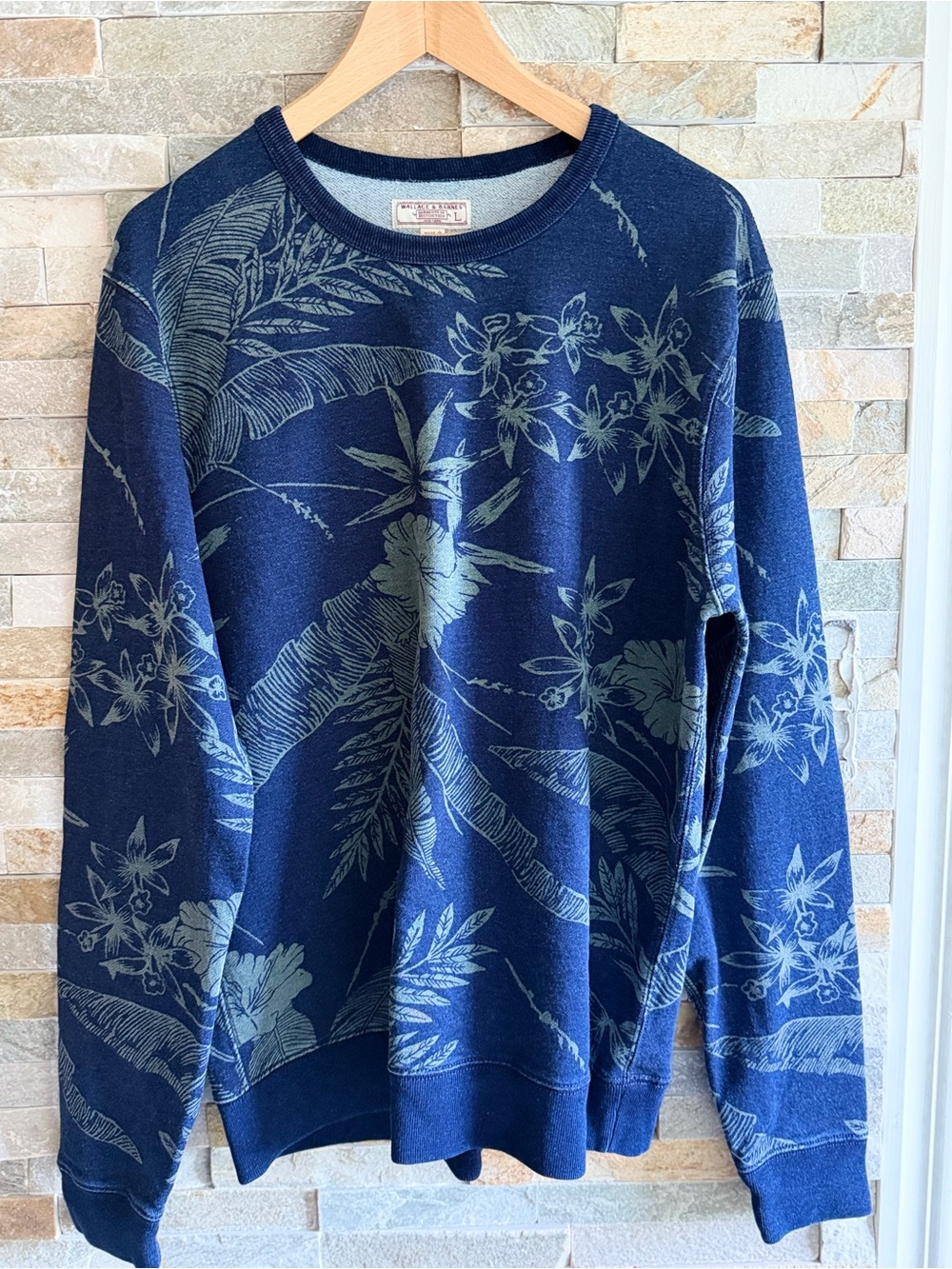 Wallace and Barnes Navy Crewneck Sweater with Light Blue Floral Print